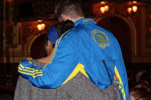 Marathon runners and Emerson College students Lauren Cortizo ’13 and Christian Bergen-Aragon ’15 (Courtesy of Emerson College/Photo by Dan O’Brien)