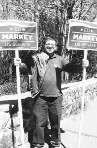 Allen Karon campaigns for Ed Markey.