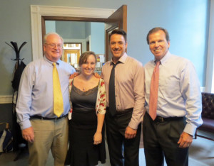 L-R: Registry staff members Rich Kennedy and Claire Martin, Robert Downey Jr., and Norfolk County Register William O’Donnell